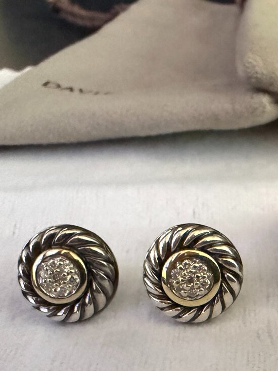 David Yurman Jewelry - David Yurman Cable Cookie Diamond 18K Gold Sterling Silver Stud Earrings